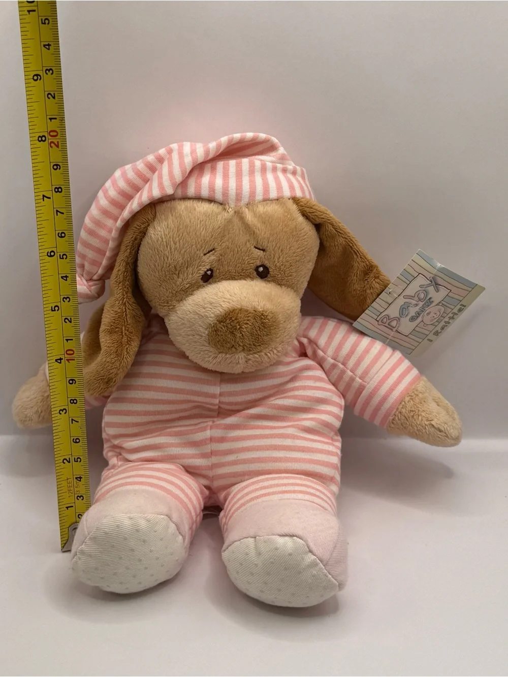 GANZ Baby Rattle Puppy Lovey Plush Pink with Stripes Tylux Stuffed Animal
